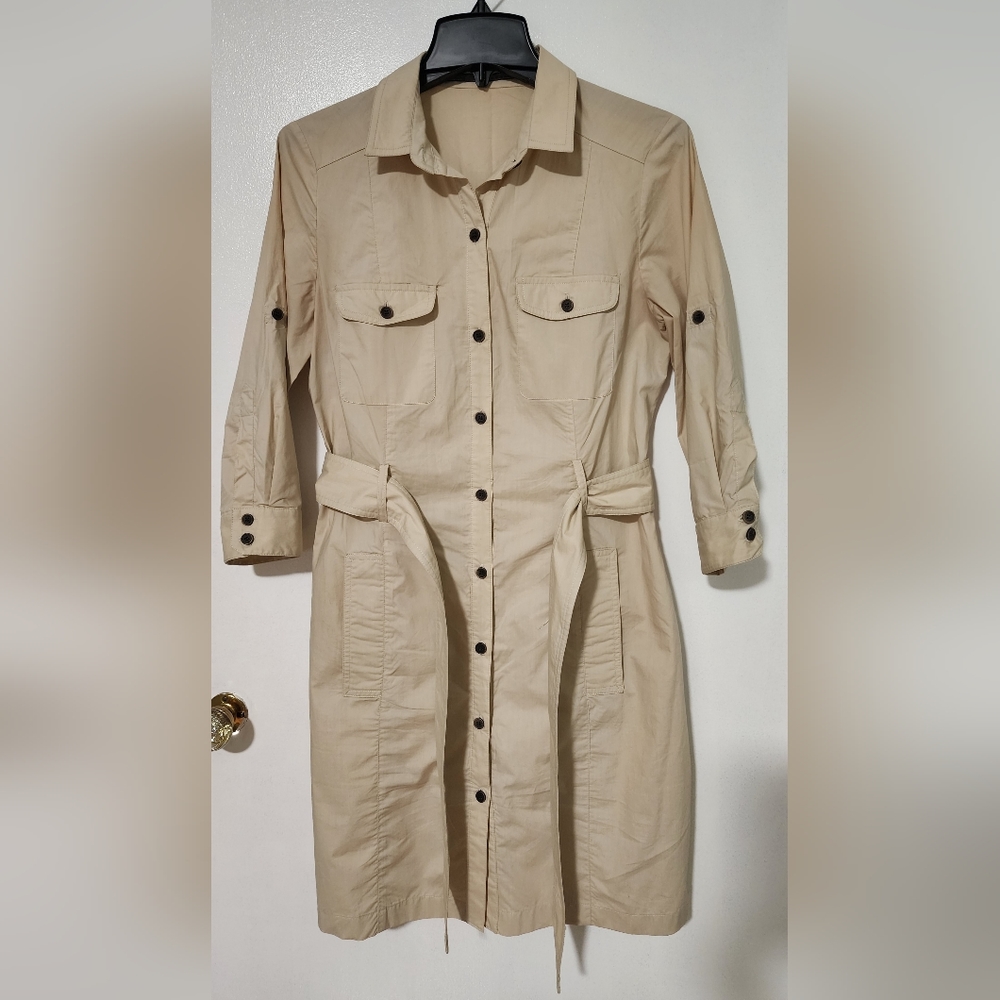Zara Khaki Zafari Tan Utility Belted Shirt Dress - Picture 2 of 12